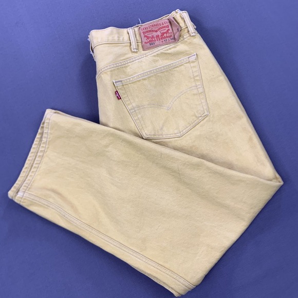 Levis 501 Jeans Men 42x30 (38x29) Yellow Button Fly Straight Denim Pants VTG Y2K - Picture 1 of 16